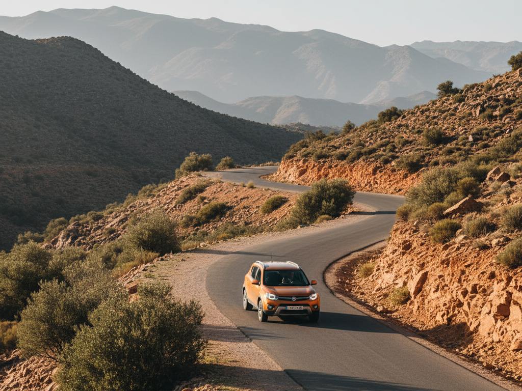 SUV on a paved mountain road in Morocco